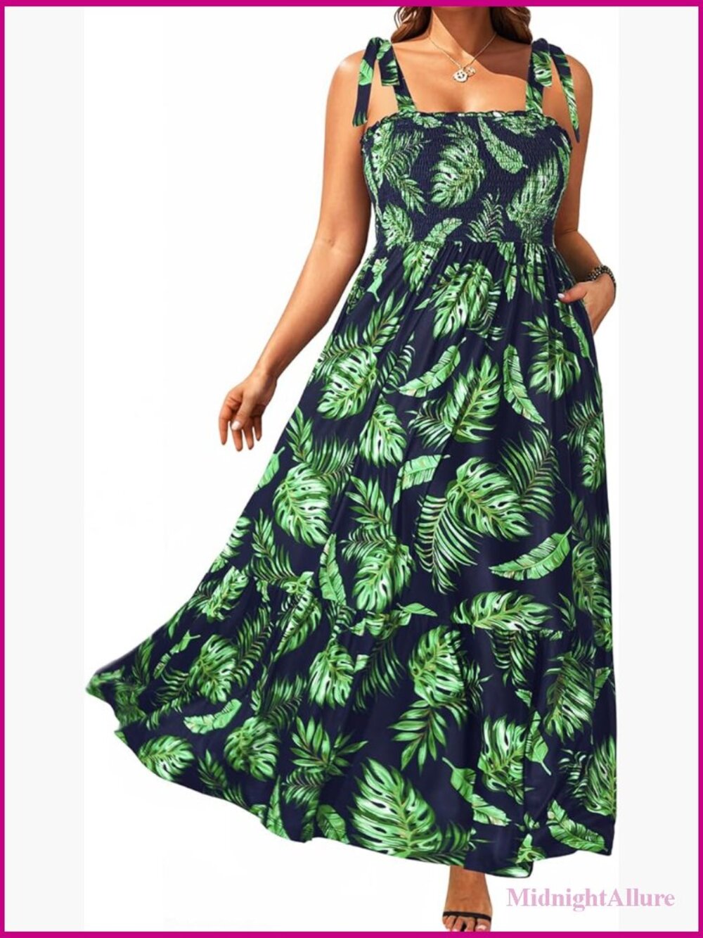 Plus Size Smocked Bust Maxi Dress with Pockets